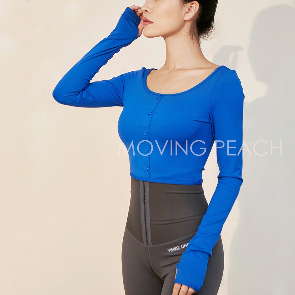 MOVING PEACH Women Yoga wear Running Training Longsleeve with button BSR