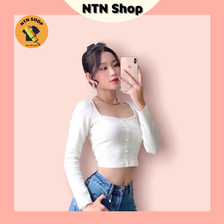 Áo Cổ Vuông viền Đính ngọc độc đáo tay dài (al).
