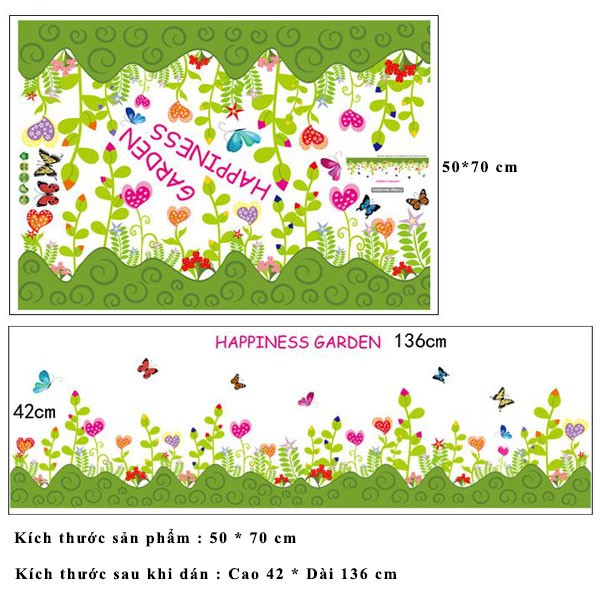 Decal dán tường - Giấy dán tường - Chân tường happy garden - decal chân tường - SK7006