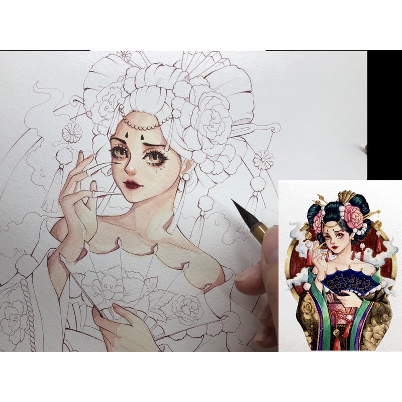 Lineart- Tranh Tô Màu Nước- Scan Thủ Công-artist: MAI