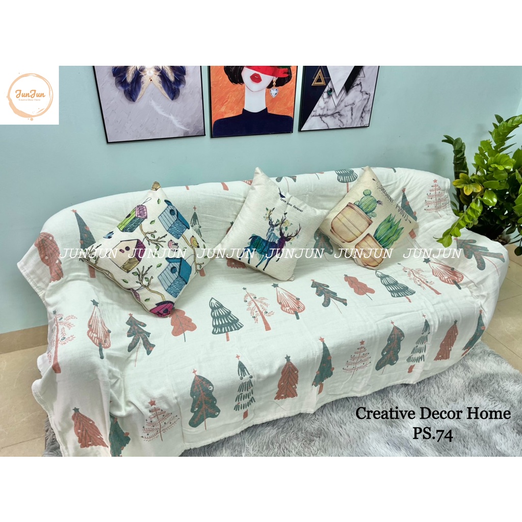 E17_Khăn Thảm Phủ Chăn Sofa Chất liệu Vải Xô Sợi Organic - Dòng phổ thông