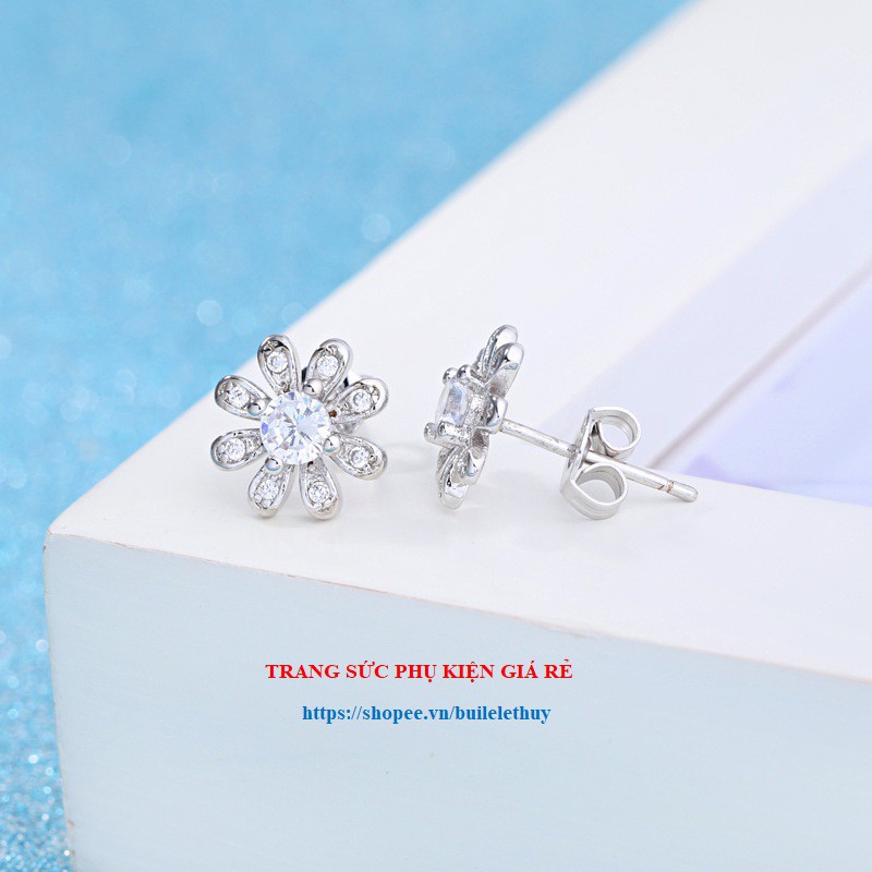 Bông tai hình hoa 8 cánh bạc Ý 925 nhỏ nhắn HT114