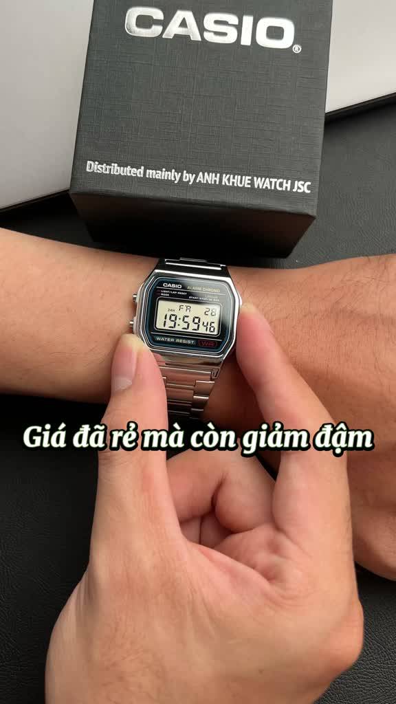 Đồng hồ Casio nam chính hãng điện tử A158WA-1DF dây kim loại | BigBuy360 - bigbuy360.vn
