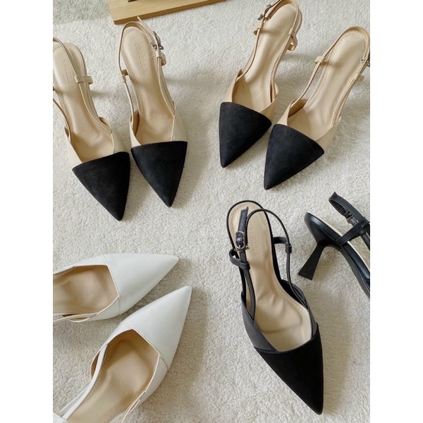 Giày slingback Malena liên sườn mũi vá vải