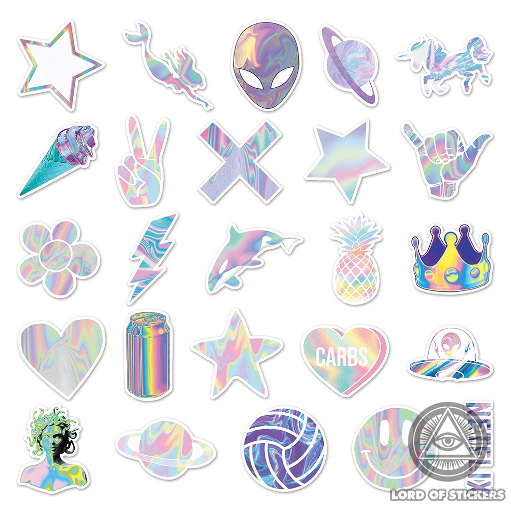 Set 50 Nhãn Dán Holographic Graffiti Sticker Phong Cách Hoạt Hình Cute Chống Thấm Nước Dán Mũ Bảo Hiểm, Laptop, Vali, Sổ
