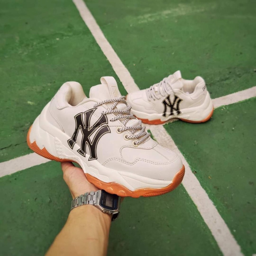 Giày Sneaker  𝗠𝗟𝗕 Tăng chiều cao 5cm - Logo Ny Đen Đế Nâu Logo In 3D sneaker siêu hot 2022