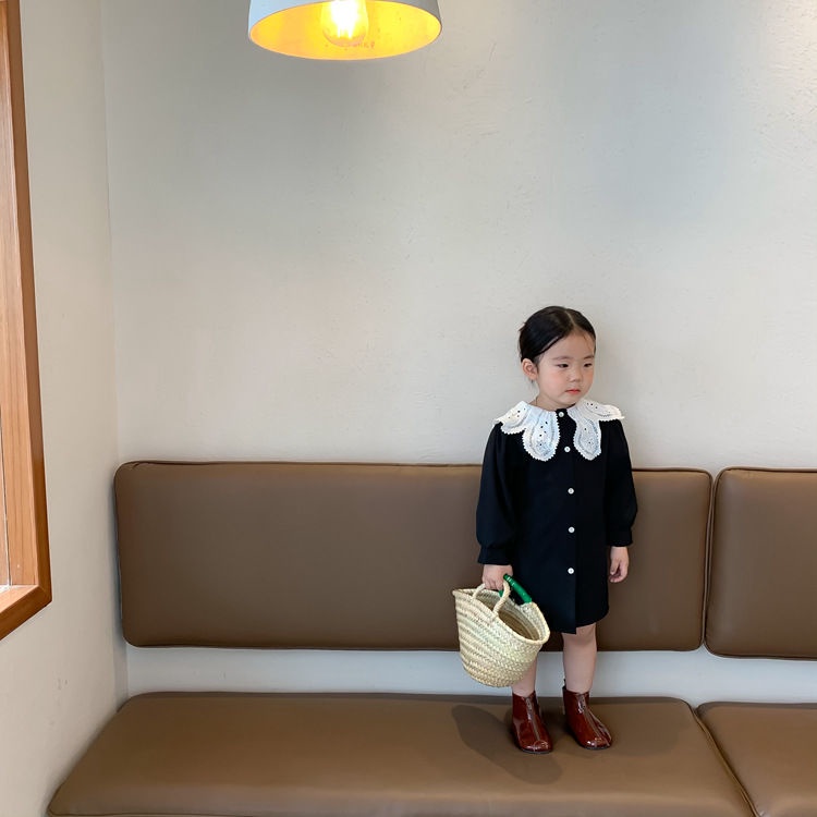 Đầm công chúa cổ bẻ trước và sau lưng thời trang mùa thu Hàn Quốc cho bé gái 2021