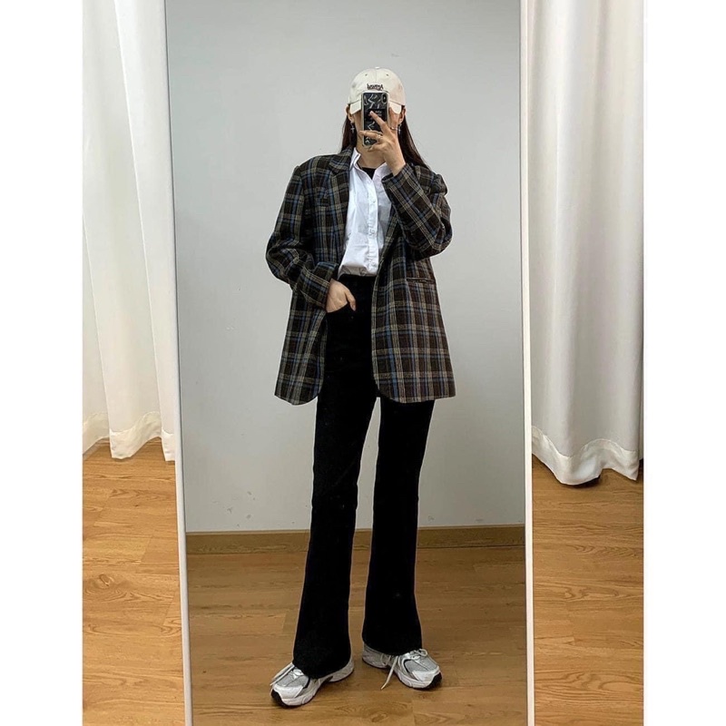 Quần jean thô ống loe màu nâu cá tính siêu hách chân