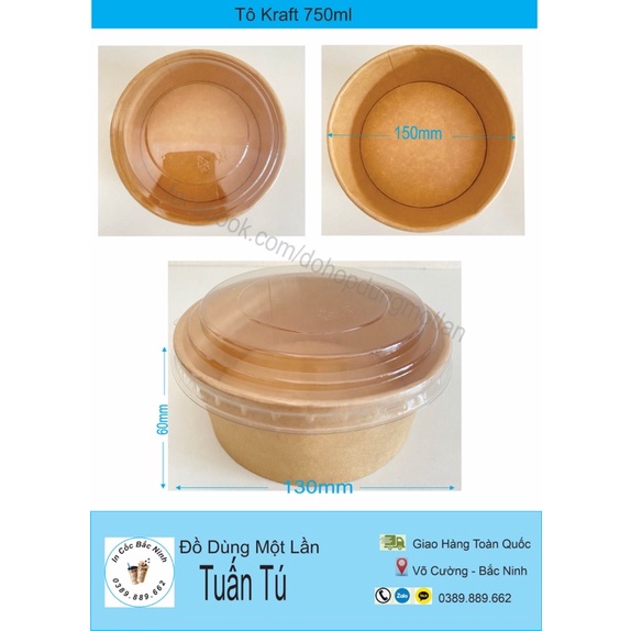 Tô kraft 750ml - 1000ml - tô giấy đựng bánh bông lan- Đựng Cơm -Đựng Phở 750ml -1000ml - Tô giấy kra