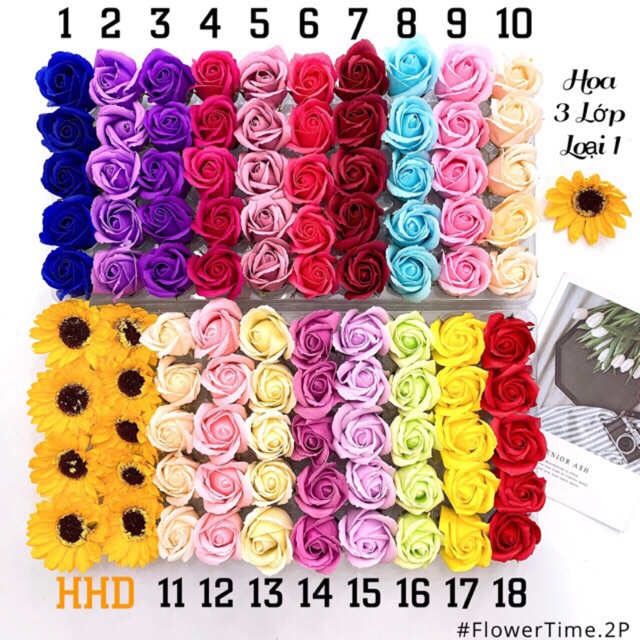hộp 50 bông hoa sáp 3-4 lớp hàng loại 1