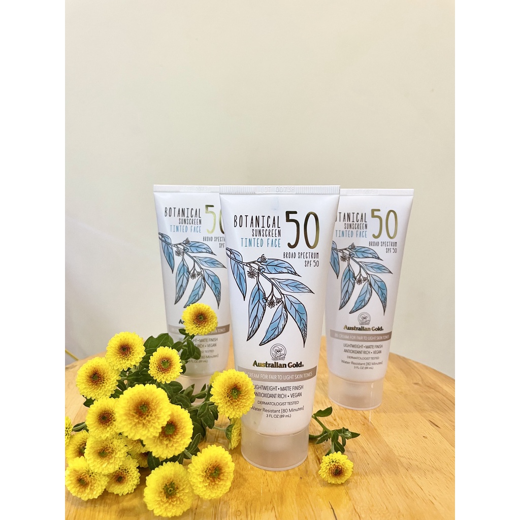 Kem chống nắng vật lý kiềm dầu Australian Gold Botanical Sunscreen SPF 50 Tinted