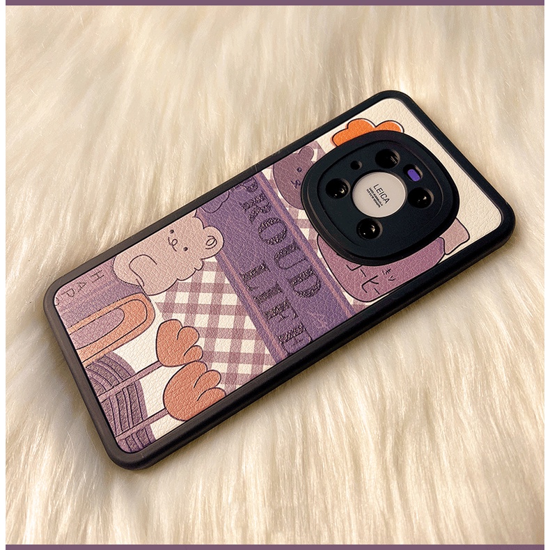 OPPO Reno 7 Z 6 5 Pro 4G 5G A53 A33 A15 A15S A52 A72 A92 A7 A5S A12 A11K A9 A5 2020 F11 Reno7 Reno6 Reno5 Cartoon Lattice Bear High Quality Lambskin Fine Hole Lens Protection Soft Phone Case Cover KQ 21