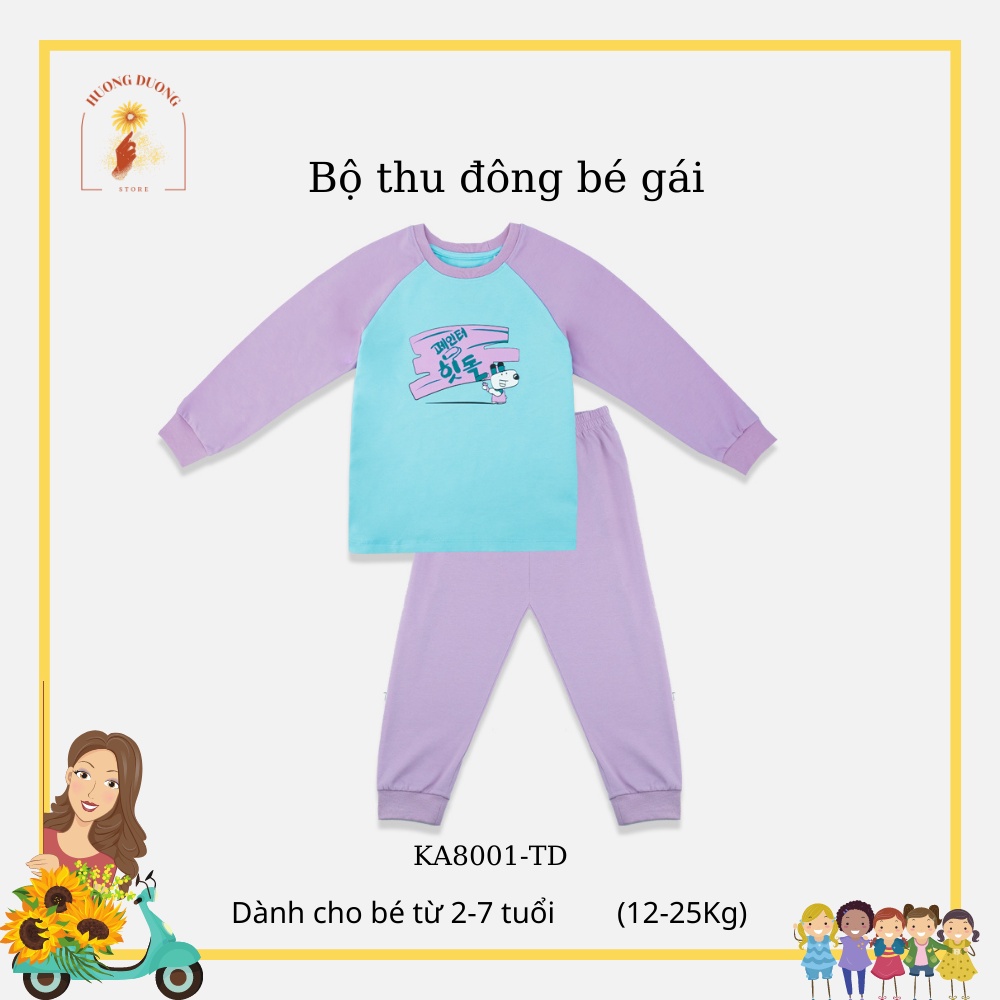 Bộ thu đông bé gái dài tay in hoạt hình Hàn Quốc Hitdog ngộ nghĩnh KA8001-TD