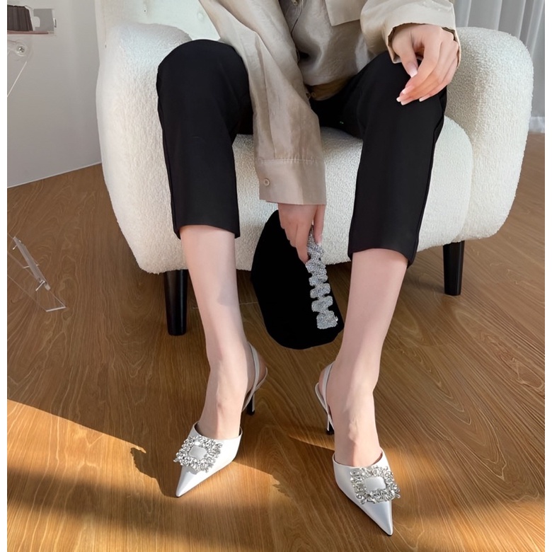 [NHẬP CHIDEP10K GIẢM 10K] Giày cao gót nữ bít mũi đính đá 7 phân, sandal cao gót đính đá 7 phân mã CD63