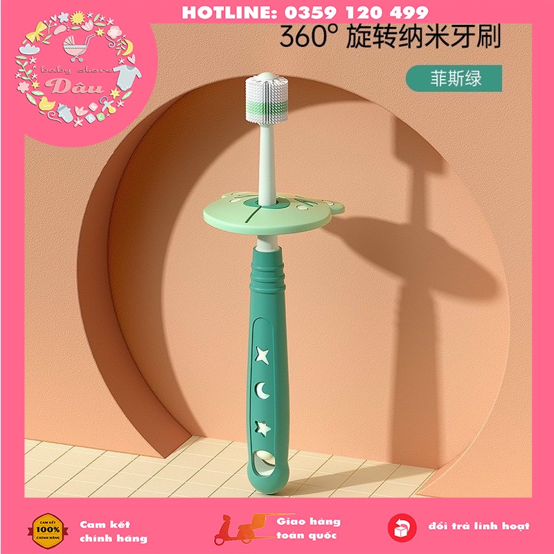 Bàn chải đánh răng xoay 360 độ STARRY siêu mềm cho bé, Bàn chải cầm tay cho trẻ từ 1 tuổi có vách ngăn an toàn