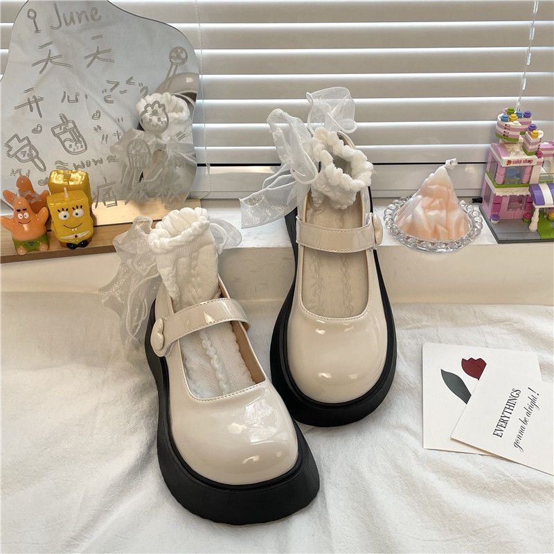 Mary Jane Giày Lười Da Mũi Tròn Đế Dày Phong Cách Anh Quốc Cho Nữ