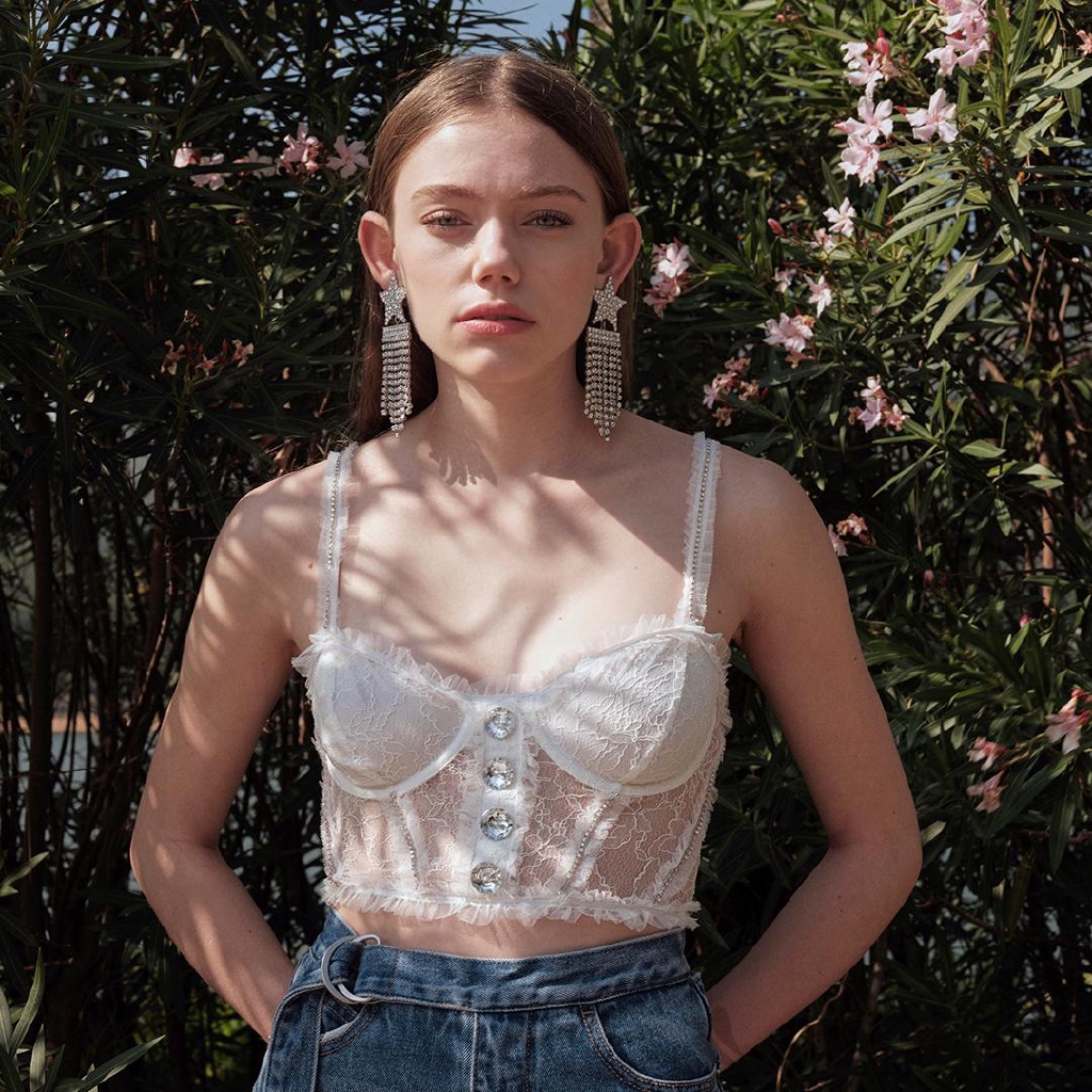 Áo Hai Dây Phối Ren Dáng Ôm Gợi Cảm Cho Nữ