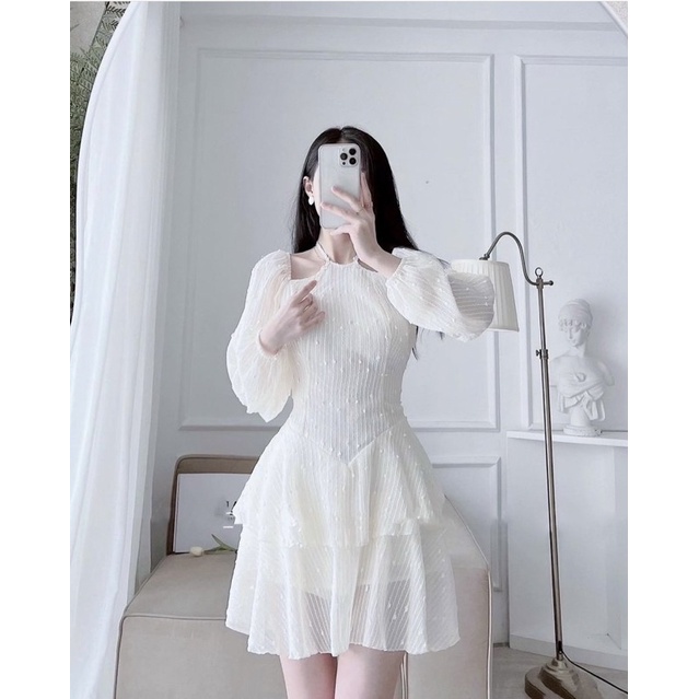 Đầm dự tiệc cổ yếm tay dài dáng xòe thanh lịch - Ali Dress | BigBuy360 - bigbuy360.vn