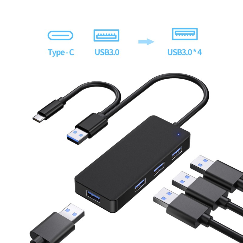 Bộ Chia 4 Cổng Usb 3.0 Siêu Mỏng Với 2 Cổng Usb Type-C Usb 3.0