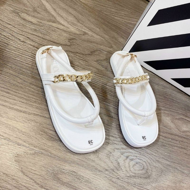 Giày Sandal Dây Xích Xỏ Ngón Sang Chảnh Cao 3 Phân Quai Hậu Nữ