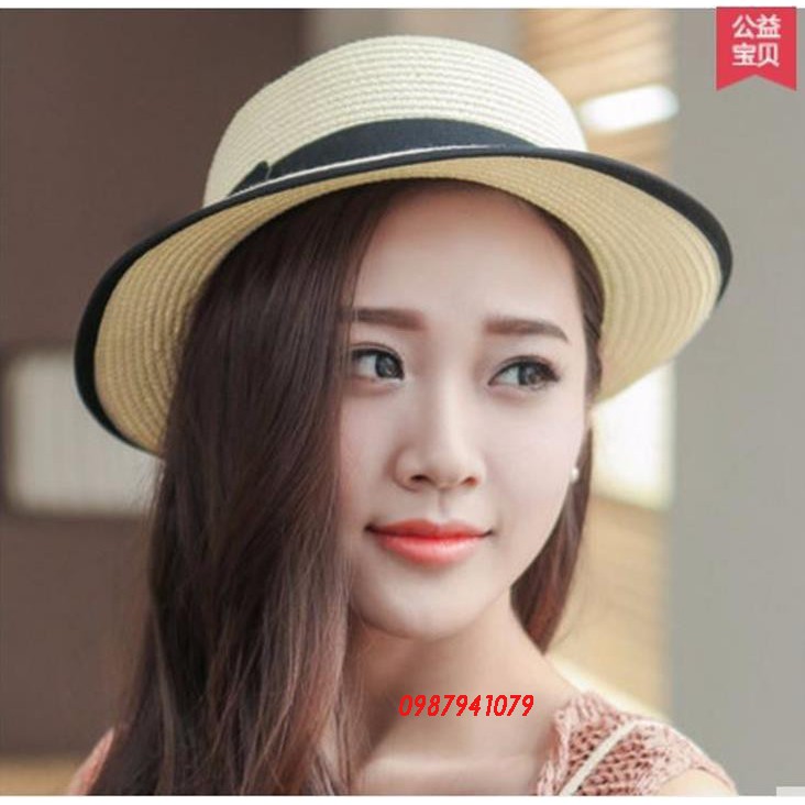 Mũ cói viền đen Hàn quốc