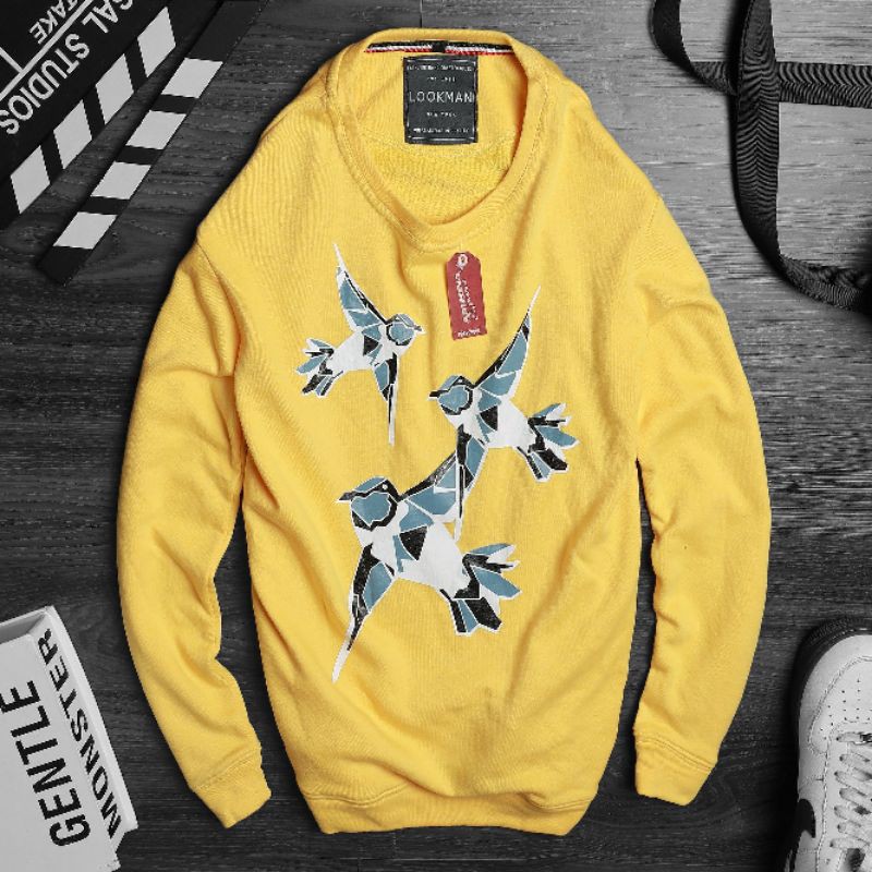 Áo thun nam vải da cá cotton Sweater tay dài chim én