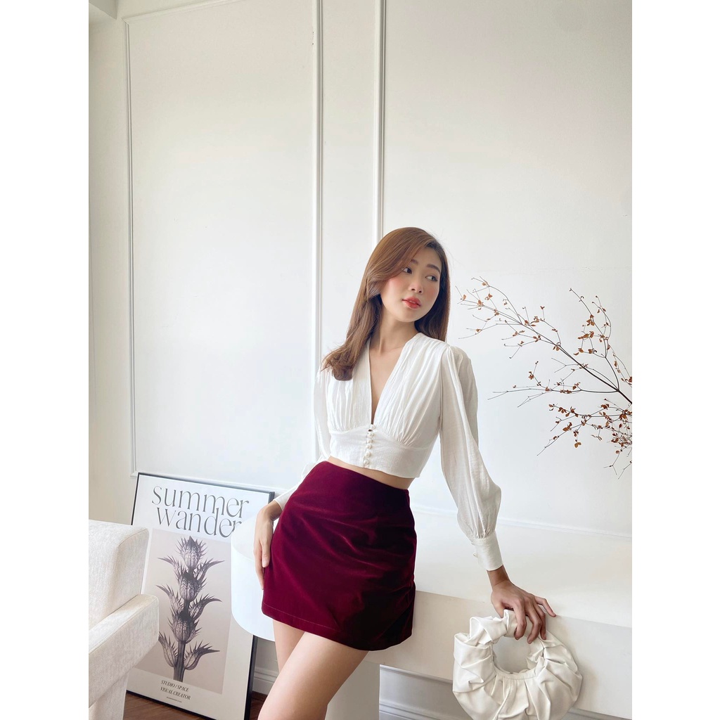 Quần váy HEYBEE phom chữ A, chất vải nhung nữ tính - VELVET SKORT HT714