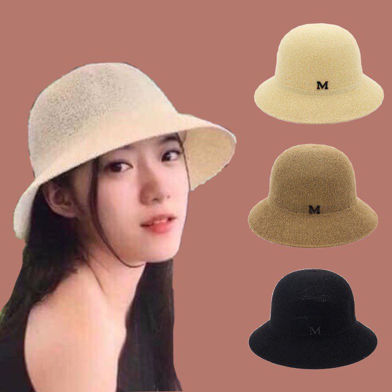 Mũ cói Pohanu hình chữ M dáng tròn thời trang cho nam nữ MD13