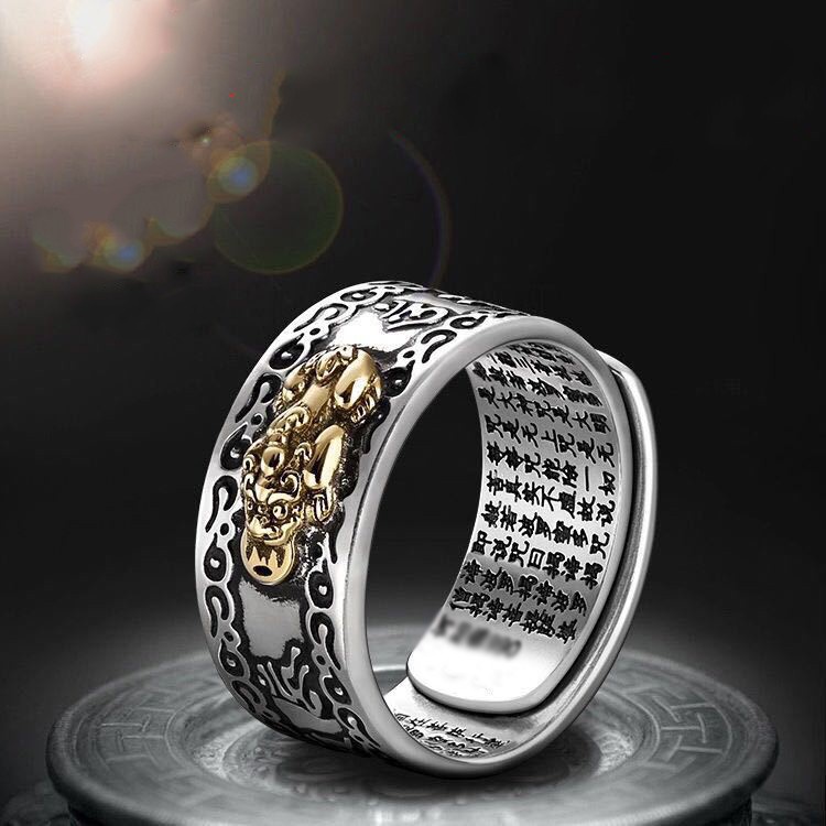 Nhẫn Phong Thủy Pixiu Mantra Phong Thủy Bùa Hộ Mệnh Bằng Kim Loại Phong Cách Trung Hoa Retro Cá Tính