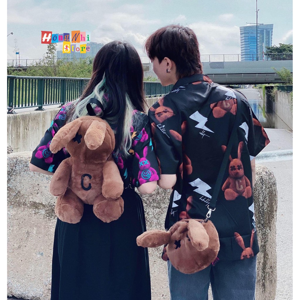 Áo sơ mi hoạ tiết tay lỡ dáng rộng, sơ mi hoa đi biển, sơ mi đen hình thỏ tay lửng unisex - mm | BigBuy360 - bigbuy360.vn