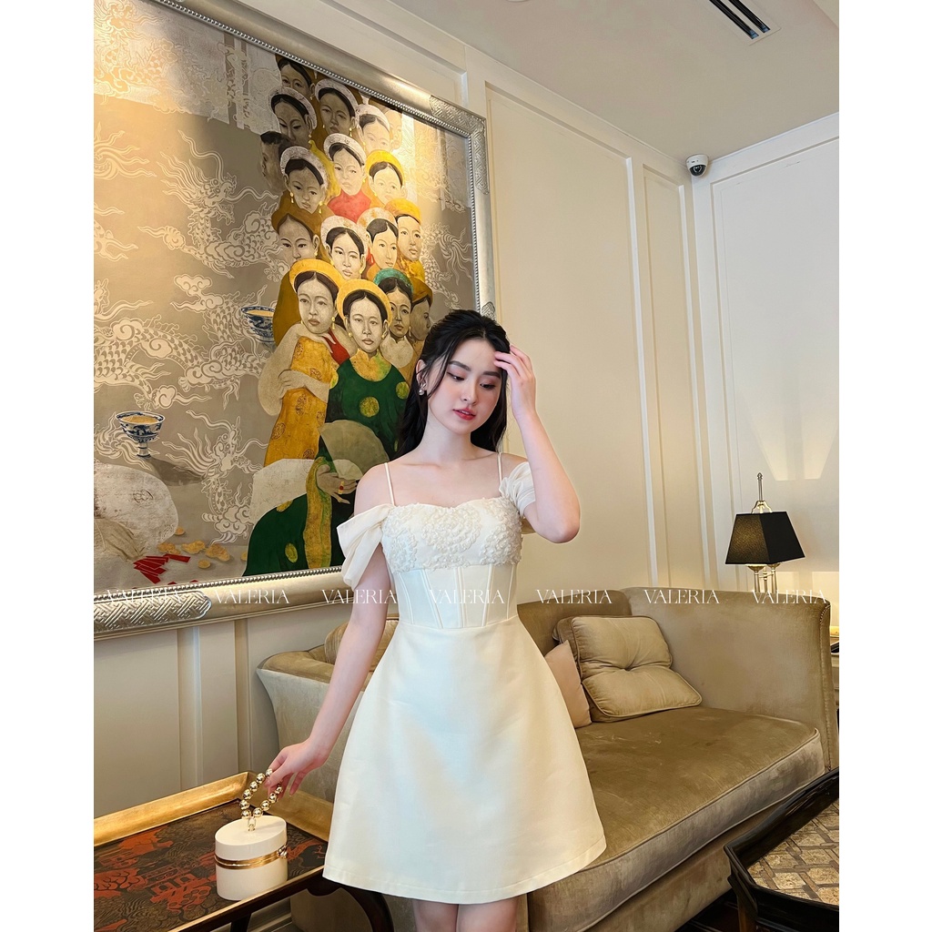 Váy tafta eo corset phối ren ngực tiểu thư Jolie Dress
