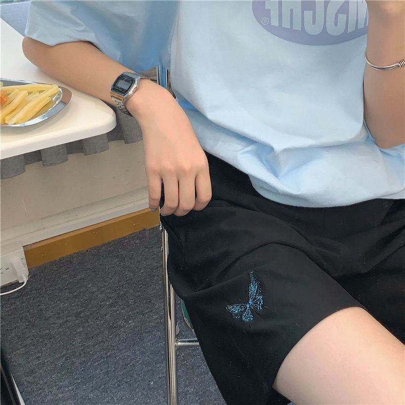 Bộ Áo Liền Quần Thể Thao Ngắn Lưng Cao Ống Rộng Thêu Hình Bướm Phong Cách Hàn Quốc Thời Trang Mùa Hè Hàng Mới Dành Cho Bạn Nữ