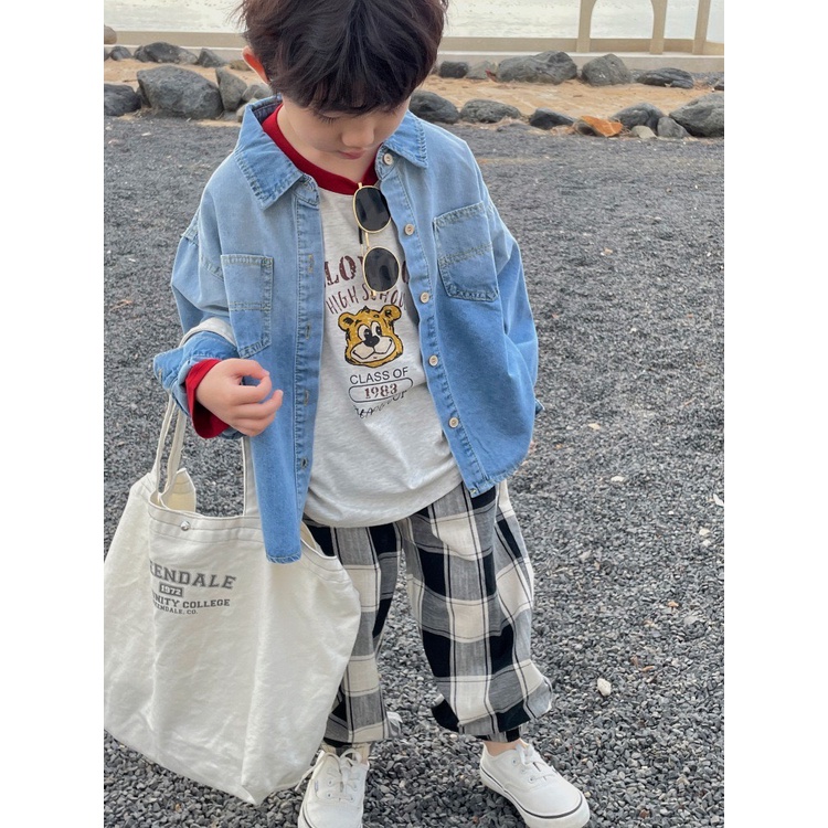 Áo jean denim wax dài tay cao cấp cho bé A824
