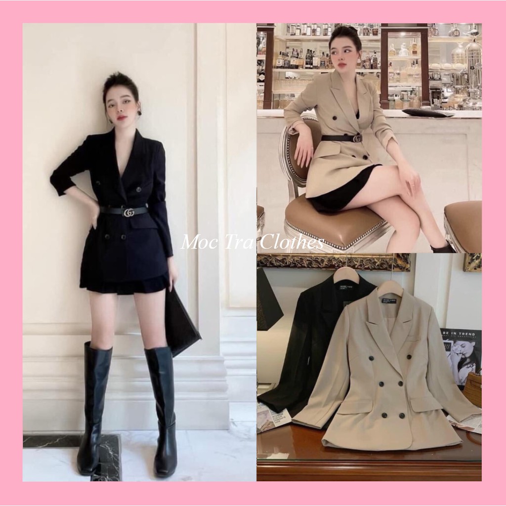 Áo vest nữ trơn Hàn Quốc thiết kế 2 lớp dáng váy trẻ trung thanh lịch, áo khoác blazer mùa đông nữ kèm móc
