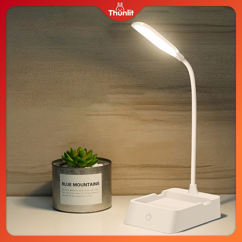 Đèn học THUNLIT bóng LED chỉnh độ sáng đầu cắm USB với giá đỡ điện thoại và hộp đựng tiện lợi