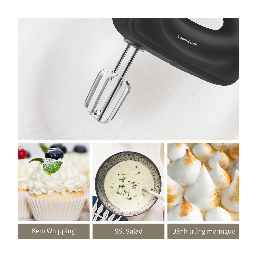 Máy Đánh Trứng Lock&amp;Lock Hand Mixer EJM501DGRY (300W) - 5 cấp độ - BH 12 tháng - Hàng Chính Hãng