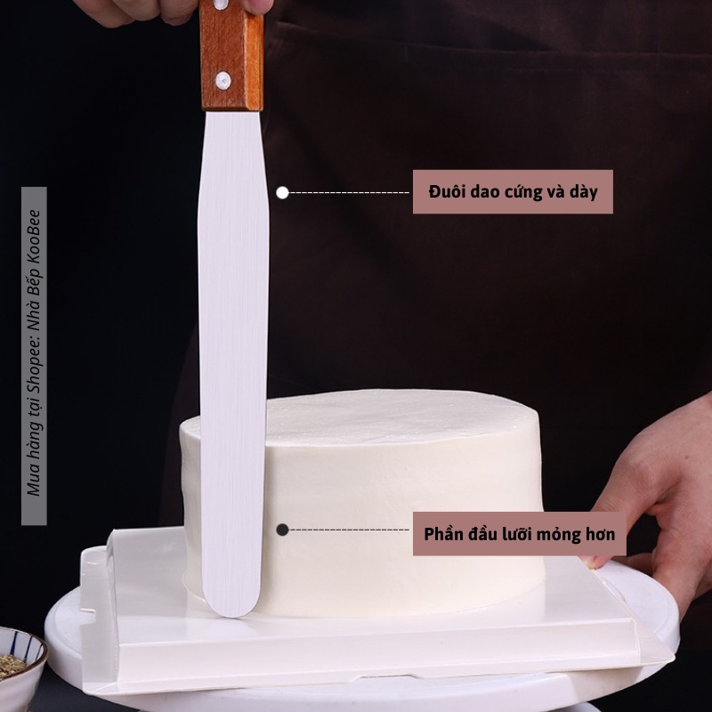 Dao chà láng bánh kem thẳng/ gấp khúc cán gỗ 8inch dài 32 cm KOOBEE