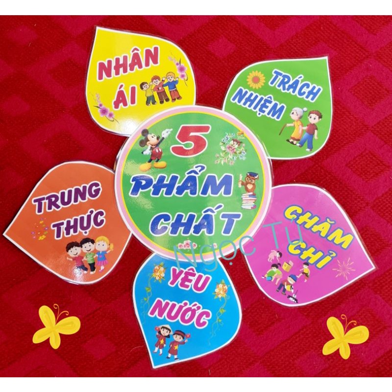 Sét Rời 5 Phẩm Chất học sinh trang trí lớp học. Kèm theo băng dính dán tường.