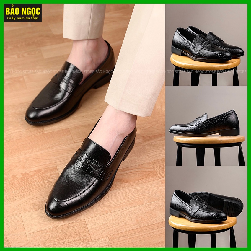 Giày lười nam da bò thật tăng chiều cao 6,5cm cực chất BẢO NGỌC STORE - Mã TC2526 Đen