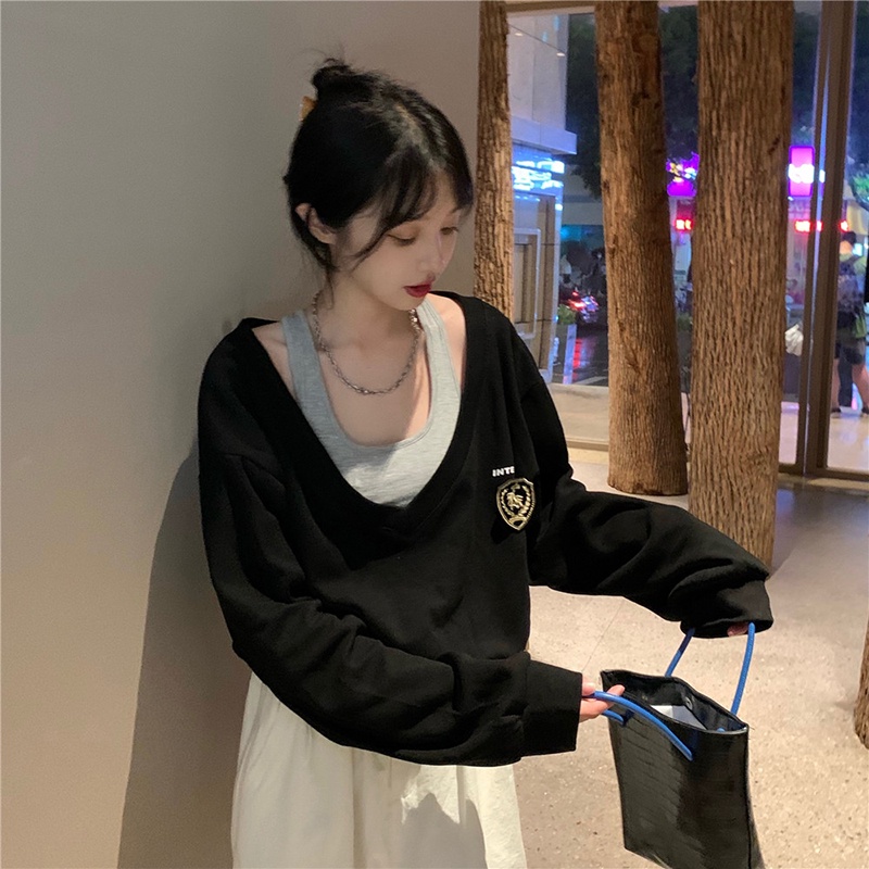 Áo Sweater Tay Dài Giả Hai Lớp Thời Trang Mùa Thu Cho Nữ