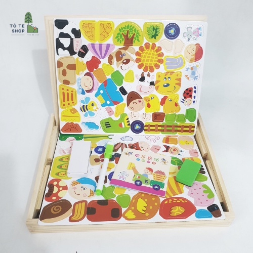 Xếp hình nam châm chủ đề nông trại vui vẻ , lắp ráp trang phục nông trại vui vẻ Happy Fram ,bảng hai mặt và bút MWZ-2016