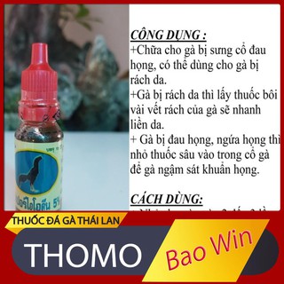 [Hàng vip Thomo]   T.HU.ỐC HỖ TRỢ TRỊ NẤM HỌNG.SƯNG CỔ HỌNG CHO GÀ ĐÁ-NẤM HỌNG NƯỚC 5%-LỌ 15ML.