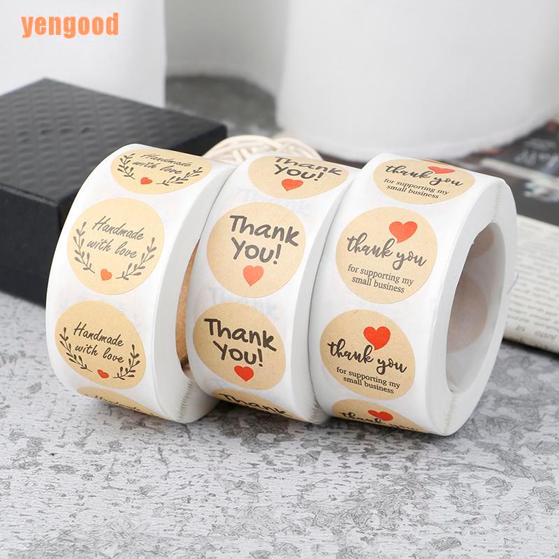 Cuộn 500 miếng dán tròn in chữ Thank You dùng để trang trí