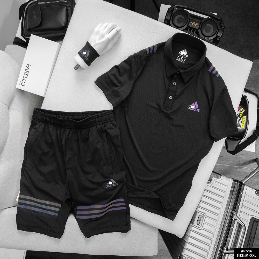 Bộ thể thao nam adidas cao cấp mùa hè cộc tay chất thun lạnh 516 bộ đồ tập
