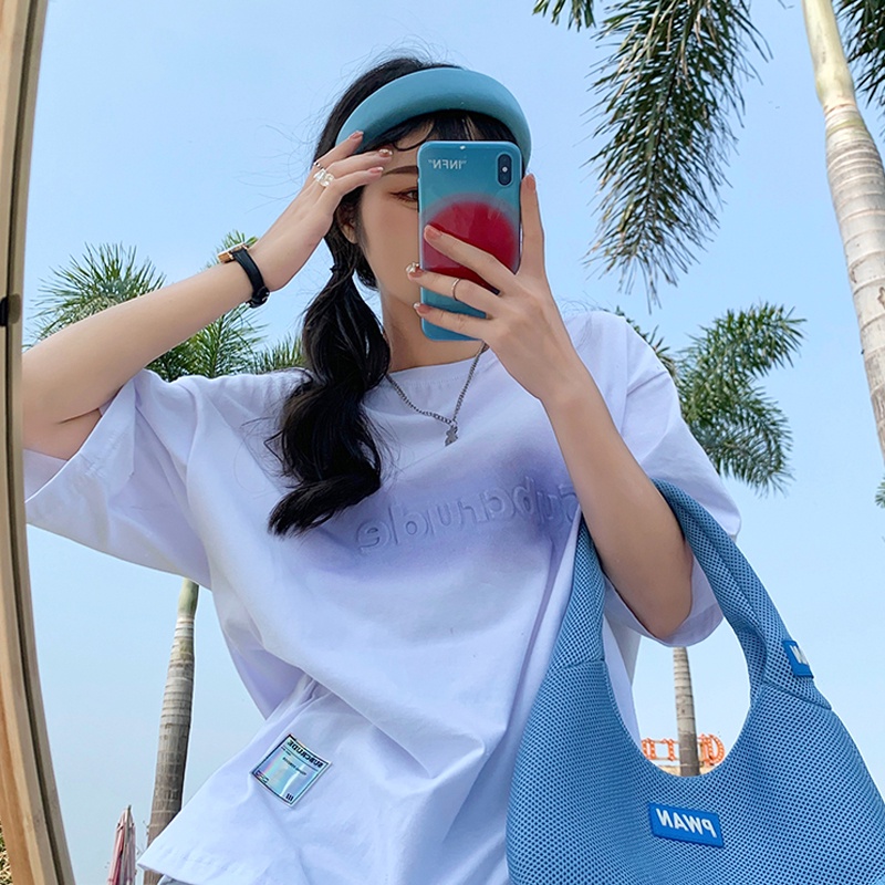 New alphabet short-sleeved t-shirt women's embossed print loose top