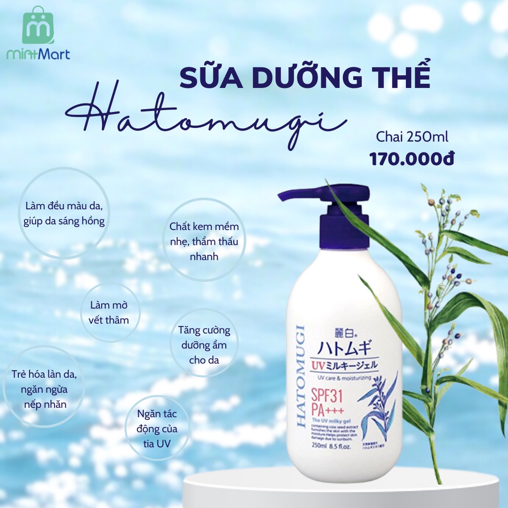 Sữa dưỡng thể chống nắng Hatomugi Nhật Bản SPF31 PA +++ chai 250ml