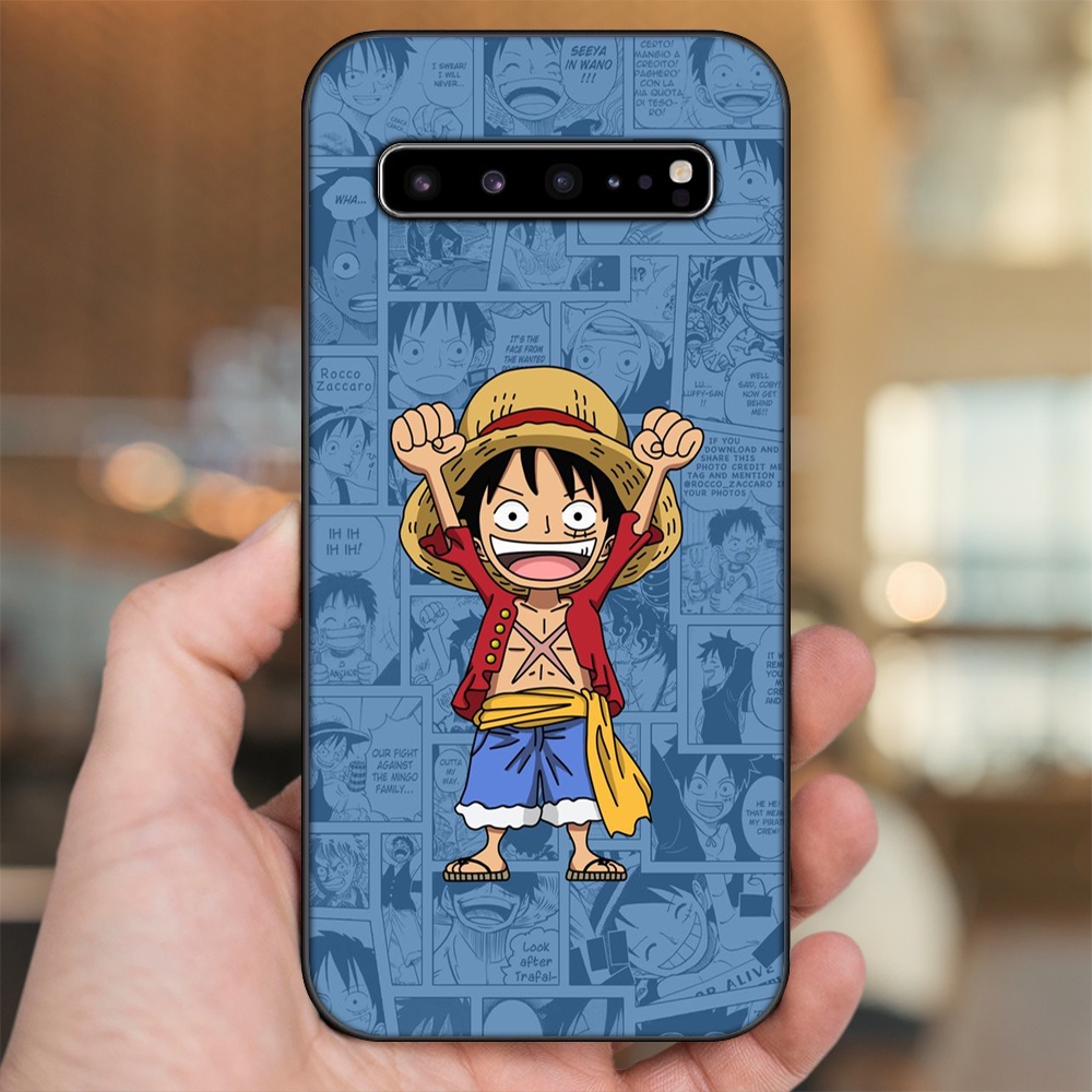 Ốp lưng Samsung S10, S10 5G, S10 Plus viền đen in hình Luffy One Piece