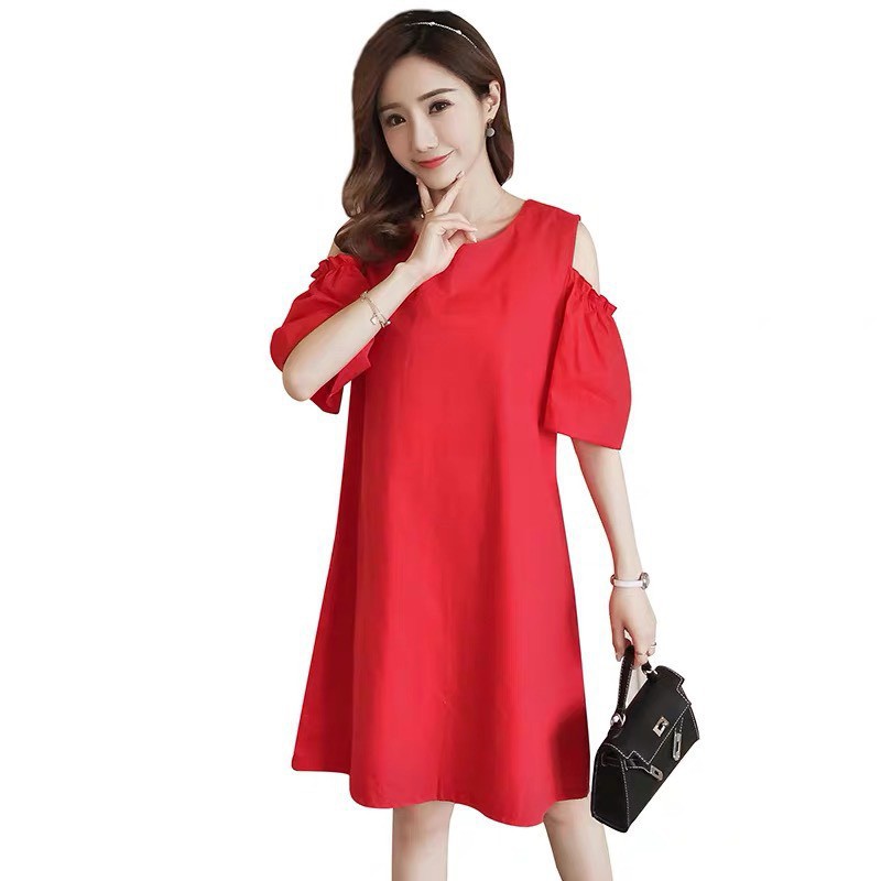 Váy bầu suông thiết kế hở vai w125 ( về đủ 3 màu)