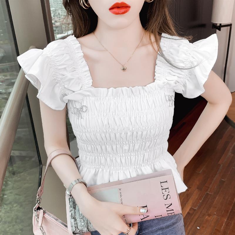 Áo Kiểu Cổ Vuông Tay Ngắn Thời Trang Mùa Hè Xinh Xắn Cho Nữ