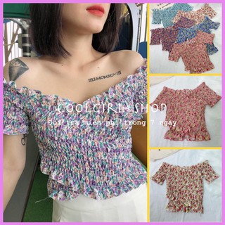 ÁO CROPTOP HOA NHÚN ĐẮP CHÉO TAY NGẮN / Áo nữ/ áo kiểu